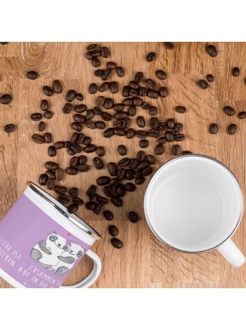 Mr. & Mrs. Panda Emaille Tasse Liebe Flitterwochen mit Spruch in Lavendeltraum