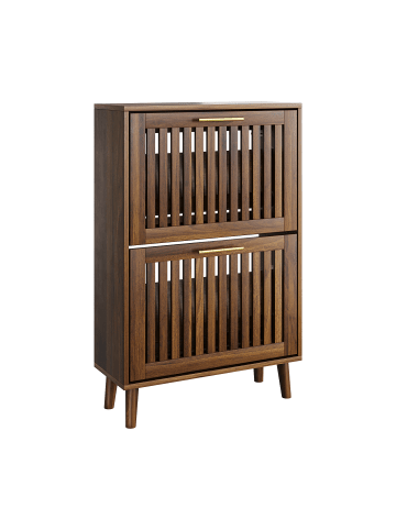 ABRIHOME Schuhschrank in Walnuss 60x35x100 cm mit 2 Klappschubladen für Flur