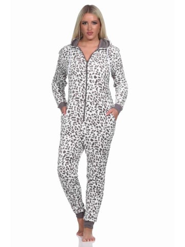 NORMANN Schlafanzug Eteiler Jumpsuit Overall Coralfleece Animal Look - 76717 in braun