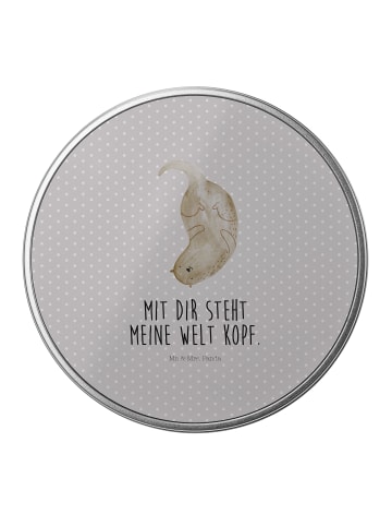 Mr. & Mrs. Panda Blechdose rund Otter Kopfüber mit Spruch in Grau Pastell