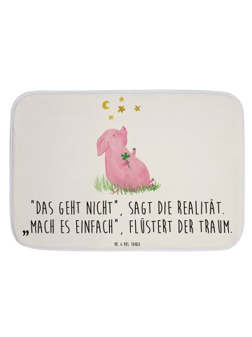 Mr. & Mrs. Panda Badteppich Schwein Glück mit Spruch in Weiß