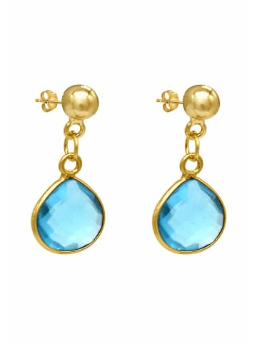Gemshine Ohrhänger BLAUTOPAS QUARZ TROPFEN in gold coloured
