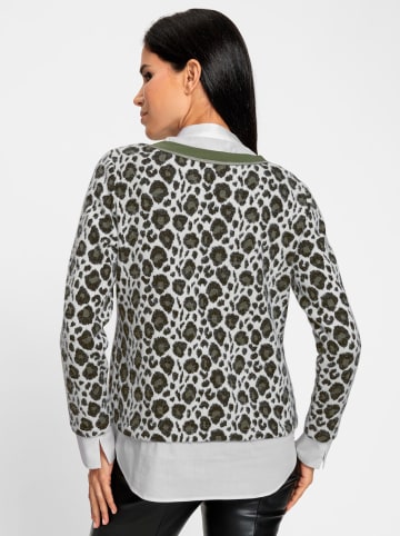Heine 2-in-1-Pullover in khaki-ecru-gemustert