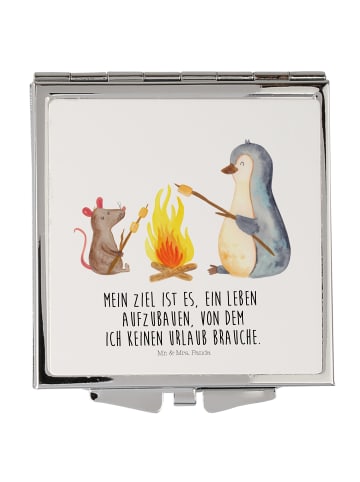 Schminkspiegel klein Pinguin Lagerfeuer mit Spruch in Weiß
