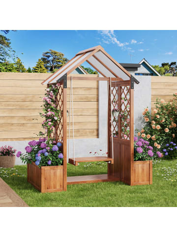 ABRIHOME Rankhilfen in Braun Massivholz mit Spalier Sonnendach für Garten