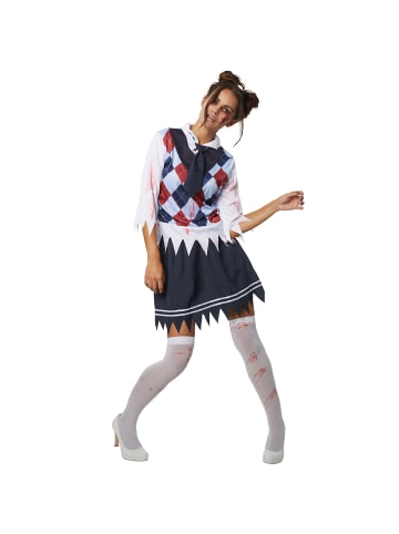 tectake Schulmädchenkostüm im Grusel-Look mit Blutflecken, blau/rot/weiß