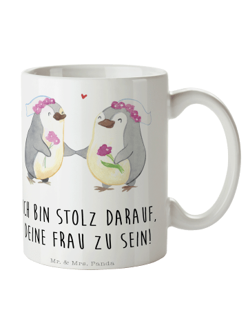 Mr. & Mrs. Panda Keramiktasse Pinguine Lesbian Pride mit Spruch in Weiß