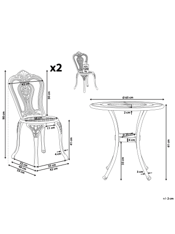Beliani 3-tlg Bistro Set BOVINO in Braun