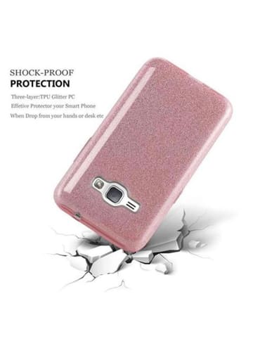 cadorabo Hülle für Samsung Galaxy J1 2016 Glitzer Design in STERNENSTAUB PINK