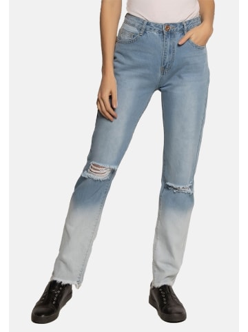 enflame Destroyed High Waist Mom Jeans mit Farbverlauf Bleached Design in Blau