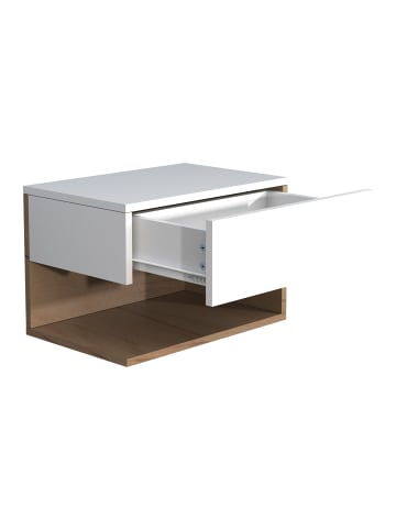 VCM  Wandschublade Wand Hänge Nachttisch Usal XL 45cm in Weiß / Honig-Eiche