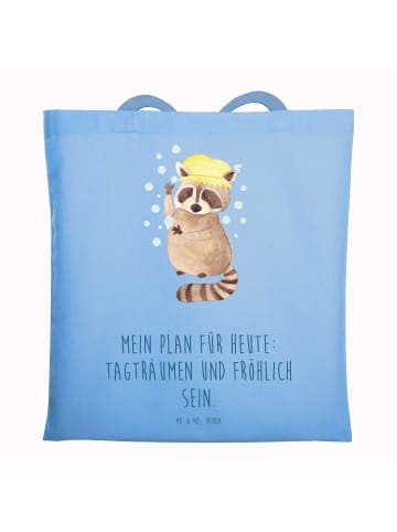 Mr. & Mrs. Panda Jutebeutel Waschbär mit Spruch in Sky Blue