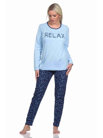 NORMANN Pyjama Schlafanzug lang Tupfen - 77394 in hellblau
