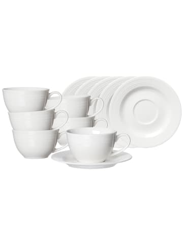 6er Set Kaffeetassen mit Untertassen Levi in Weiß 220 ml