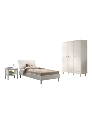 58 aufm Kessel EINZELBETT SET 90x200 Keeley Buche Weiß Holz Schrank Komfort Stabil