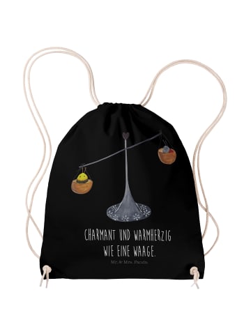 Mr. & Mrs. Panda Drawstring Bag Sternzeichen Waage mit Spruch in Schwarz