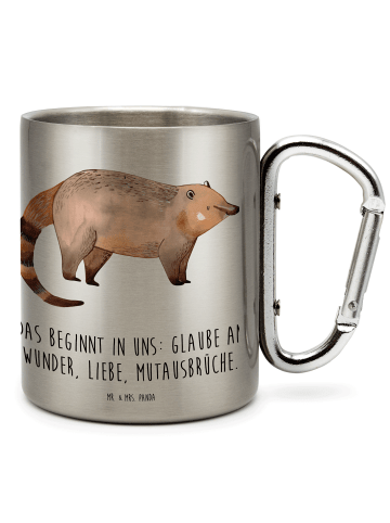 Mr. & Mrs. Panda Edelstahl-Thermobecher Nasenbaer mit Spruch in Silber