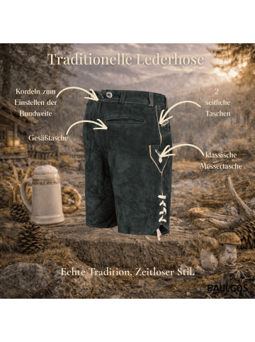 PAULGOS Lederhose Kurz Echtleder HK5 in Grau