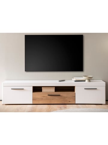 Furn.Design TV-Lowboard weiß matt, Evoke Eiche, TV Unterteil 205 cm, Soft-Close-Funktion