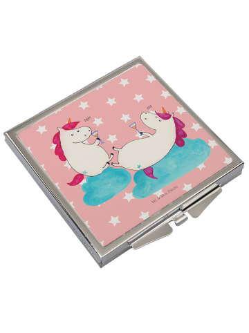 Mr. & Mrs. Panda Quadratischer Spiegel Einhorn Sekt ohne Spruch in Rot Pastell