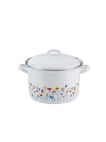 Riess Fleischtopf Flora mit Deckel Emaille Country in Weiß