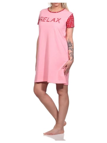 NORMANN Kurzarm Nachthemd Casual Look - 74897 in rosa