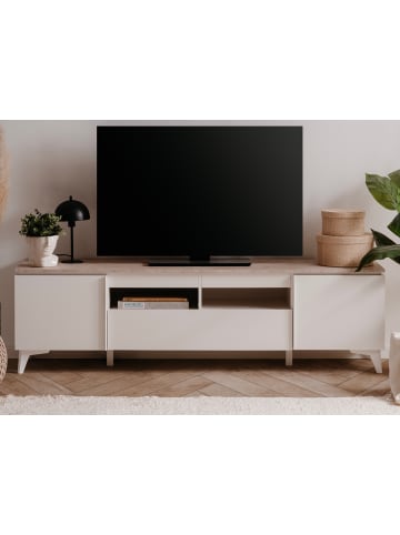 Furn.Design TV-Lowboard weiß, Sandstein 177 cm, TV-Unterteil mit 6 Fächern