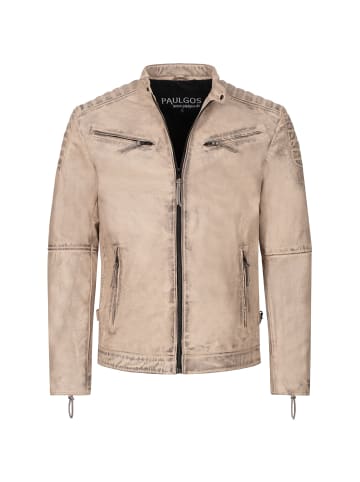 PAULGOS Lederjacke Übergangsjacke Biker Look Echtleder D2 in Beige