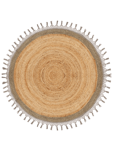 Beliani Geflochtener Teppich MARTS in Beige/Grau - (W) 140 x (L) 140 cm