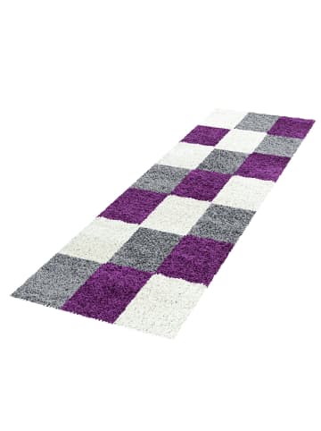 KADIMA DESIGN Teppich Hochflor Shaggy Waschbar Karo RHEIN Strapazierfähig in Violett