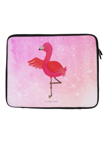 Mr. & Mrs. Panda Laptop Tasche Flamingo Yoga ohne Spruch in Aquarell Pink