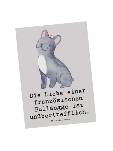 Mr. & Mrs. Panda Postkarte Französische Bulldogge Liebe mit Spruch in Grau Pastell