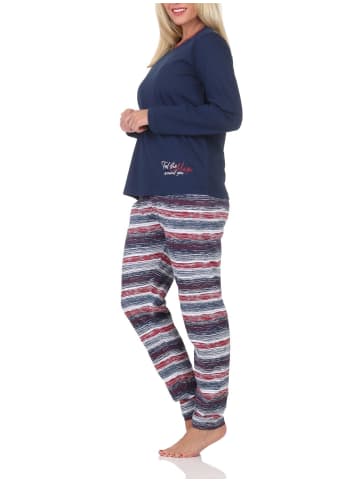 NORMANN Normann Damen langarm Schlafanzug Pyjama in wunderschöner Optik - 88766 in navy
