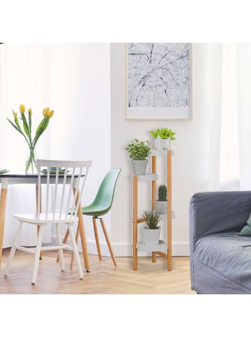 relaxdays Pflanzenständer in Natur/ Weiß - (B)32 x (H)85 x (T)33 cm