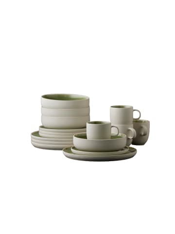 Studio Round Geschirrset North in Matte white/Shiny moss