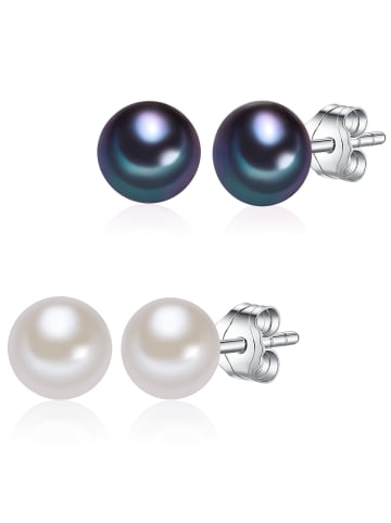 Lulu & Jane 2er Set Ohrstecker Sterling Silber Süßwasser-Zuchtperle weiß blau in multicolor