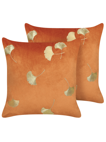 Beliani 2er-Set Dekokissen TULIP in Orange/Gold