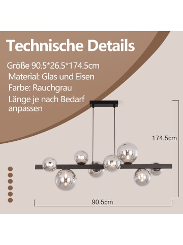 ZMH Pendelleuchte 8-flammige G9 in rauchgrau Glas Max.25W