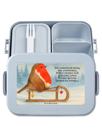 Mr. & Mrs. Panda Bento Box Rotkehlchen Schlitten Design mit Spruch in Blau Pastell