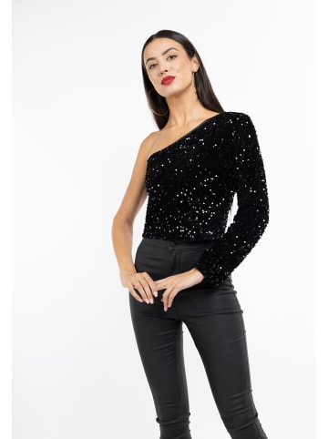 faina Damen One-Shoulder-Pailletten Top in schwarz