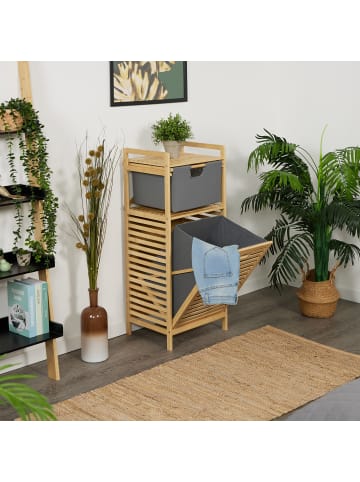relaxdays Wäschekorb in Natur/ Grau - (B)40 x (H)95 x (T)33 cm