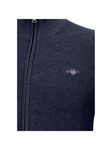 Gant Strickjacke Micro Textured Cotton Zip in dunkelblau