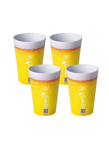 AWAVE Trinkbecher 500 ml rPET Set 4-teilig, mit Eichstrich in Gelb