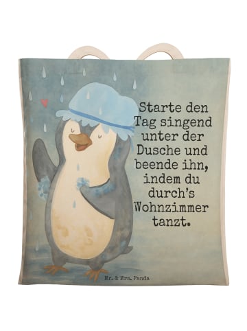 Mr. & Mrs. Panda Shopper Pinguin Duschen Design mit Spruch in Weiß