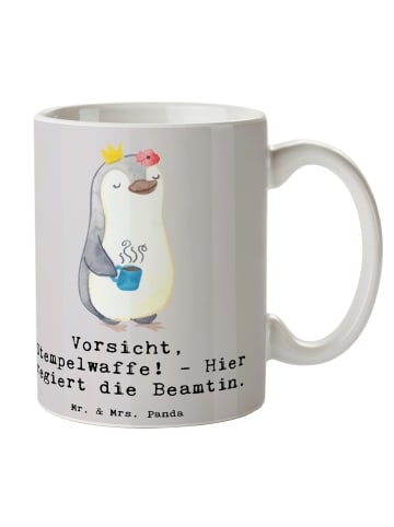 Mr. & Mrs. Panda Becher Beamtin Stempelwaffe mit Spruch in Grau Pastell