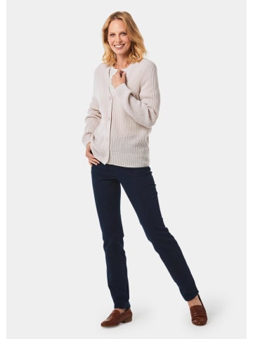 GOLDNER Kurzgröße:  Elegante Strickjacke mit V-Ausschnitt in stein