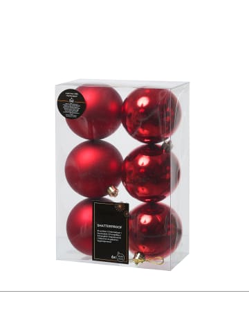 MARELIDA 6er Set Weihnachtskugeln bruchfest D: 8cm Baumkugeln in rot