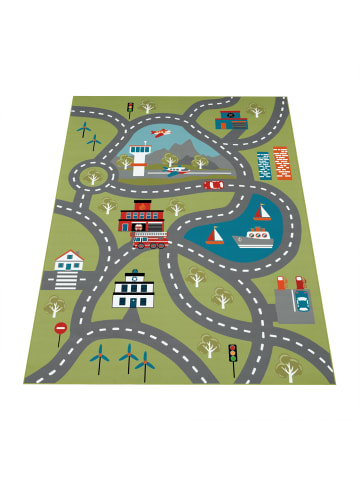KADIMA DESIGN Kinderteppich waschmaschinenwaschbar Verkehrsinfrastruktur Kinderzimmer in Grün