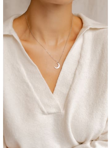 Hey Happiness Kette Mond Anhänger Edelstahl in Silber - (L) 41-46 cm