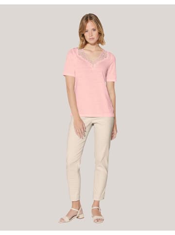 MADELEINE Kurzarm-Shirt aus Leinen mit feinem Spitzen-Akzent in puderrosé